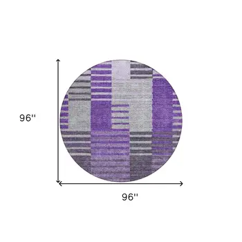 8' Purple Lavender And Eggplant Round Striped Washable Indoor Outdoor Area Rug