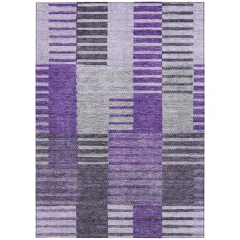 8' X 10' Purple Lavender And Eggplant Striped Washable Indoor Outdoor Area Rug