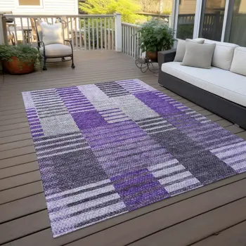 8' X 10' Purple Lavender And Eggplant Striped Washable Indoor Outdoor Area Rug