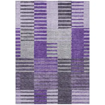 8' X 10' Purple Lavender And Eggplant Striped Washable Indoor Outdoor Area Rug
