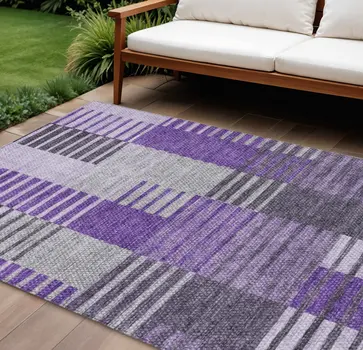10' X 14' Purple Lavender And Eggplant Striped Washable Indoor Outdoor Area Rug