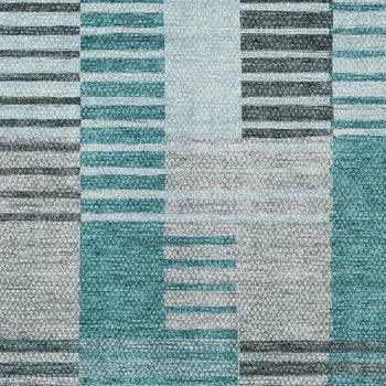 3' X 5' Teal Blue Aqua And Gray Striped Washable Indoor Outdoor Area Rug