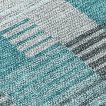 8' Teal Blue Aqua And Gray Round Striped Washable Indoor Outdoor Area Rug