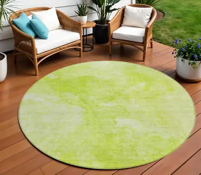 8' Artichoke Green And Lime Green Round Nautical Washable Indoor Outdoor Area Rug
