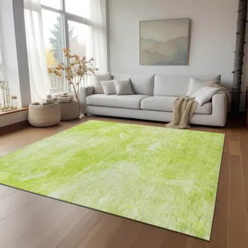 10' X 14' Artichoke Green And Lime Green Nautical Washable Indoor Outdoor Area Rug
