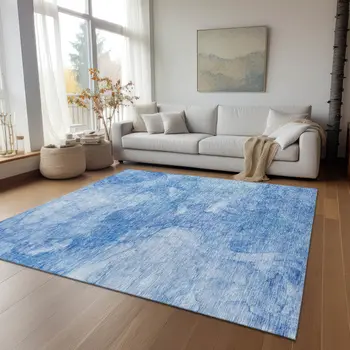 3' X 5' Denim Blue And Sky Blue Nautical Washable Indoor Outdoor Area Rug