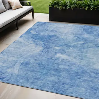 5' X 8' Denim Blue And Sky Blue Nautical Washable Indoor Outdoor Area Rug