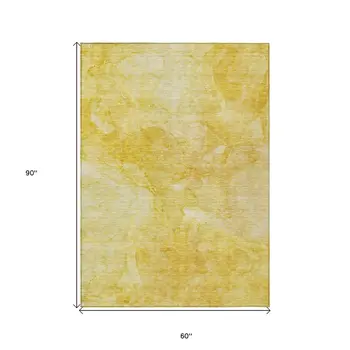 5' X 8' Gold And Yellow Nautical Washable Indoor Outdoor Area Rug