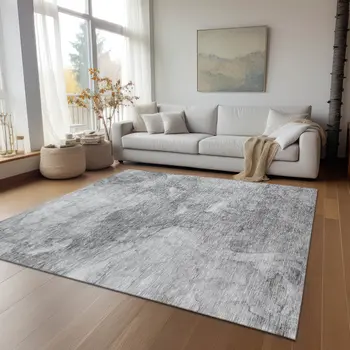 3' X 5' Gray Silver And Charcoal Nautical Washable Indoor Outdoor Area Rug