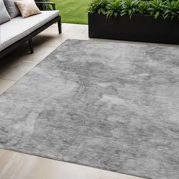 5' X 8' Gray Silver And Charcoal Nautical Washable Indoor Outdoor Area Rug