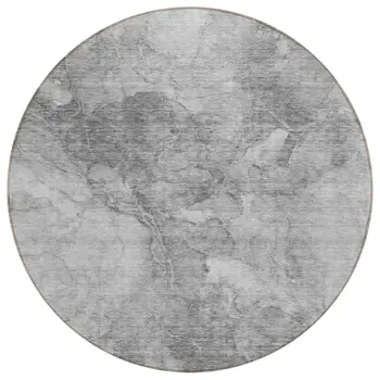 8' Gray Silver And Charcoal Round Nautical Washable Indoor Outdoor Area Rug