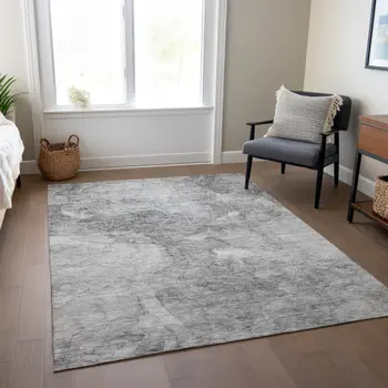 10' X 14' Gray Silver And Charcoal Nautical Washable Indoor Outdoor Area Rug