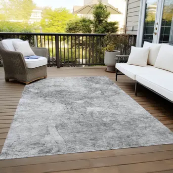10' X 14' Gray Silver And Charcoal Nautical Washable Indoor Outdoor Area Rug