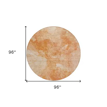 8' Salmon Peach And Ivory Round Nautical Washable Indoor Outdoor Area Rug