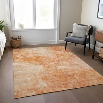 9' X 12' Salmon Peach And Ivory Nautical Washable Indoor Outdoor Area Rug