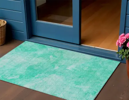 3' X 5' Teal Blue And Aqua Nautical Washable Indoor Outdoor Area Rug