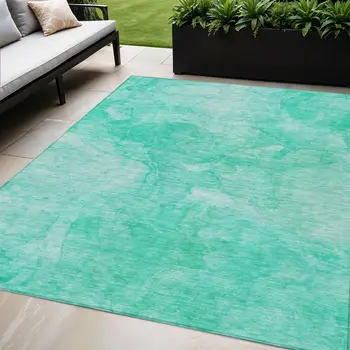 5' X 8' Teal Blue And Aqua Nautical Washable Indoor Outdoor Area Rug