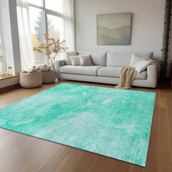 5' X 8' Teal Blue And Aqua Nautical Washable Indoor Outdoor Area Rug