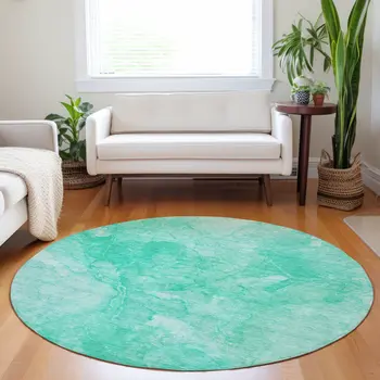 8' Teal Blue And Aqua Round Nautical Washable Indoor Outdoor Area Rug