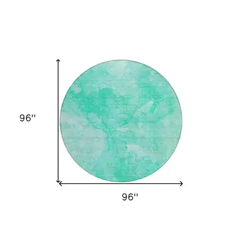 8' Teal Blue And Aqua Round Nautical Washable Indoor Outdoor Area Rug