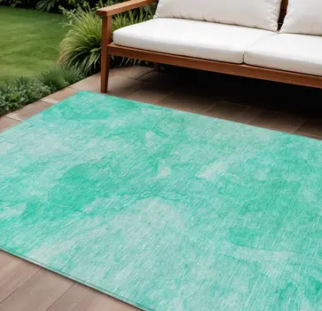 8' X 10' Teal Blue And Aqua Nautical Washable Indoor Outdoor Area Rug