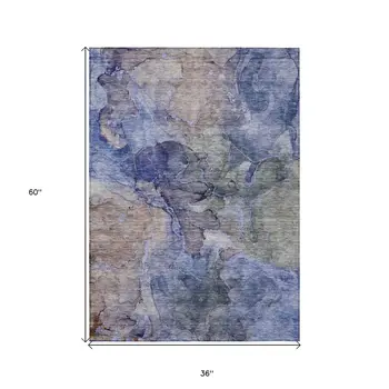3' X 5' Navy Blue And Beige Abstract Washable Indoor Outdoor Area Rug