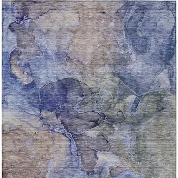3' X 5' Navy Blue And Beige Abstract Washable Indoor Outdoor Area Rug