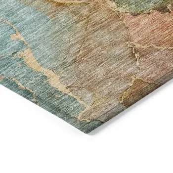 5' X 8' Copper Orange And Teal Blue Abstract Washable Indoor Outdoor Area Rug