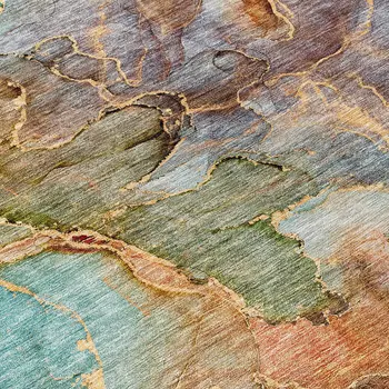 5' X 8' Copper Orange And Teal Blue Abstract Washable Indoor Outdoor Area Rug