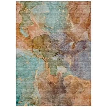 8' X 10' Copper Orange And Teal Blue Abstract Washable Indoor Outdoor Area Rug
