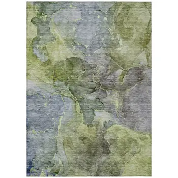 5' X 8' Olive Green And Gray Abstract Washable Indoor Outdoor Area Rug