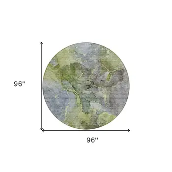 8' Olive Green And Gray Round Abstract Washable Indoor Outdoor Area Rug
