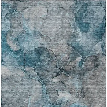 9' X 12' Teal Blue And Navy Blue Abstract Washable Indoor Outdoor Area Rug