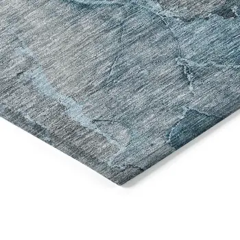 9' X 12' Teal Blue And Navy Blue Abstract Washable Indoor Outdoor Area Rug