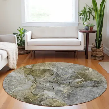 8' Taupe Brown And Gray Round Abstract Washable Indoor Outdoor Area Rug