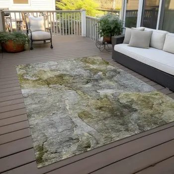 10' X 14' Taupe Brown And Gray Abstract Washable Indoor Outdoor Area Rug