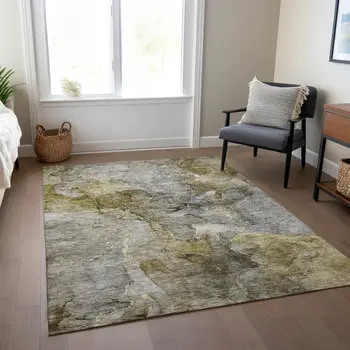 10' X 14' Taupe Brown And Gray Abstract Washable Indoor Outdoor Area Rug
