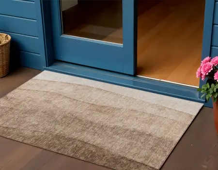 3' X 5' Brown And Beige Ombre Washable Indoor Outdoor Area Rug