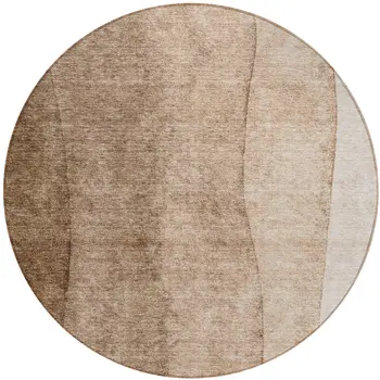 8' Brown And Beige Round Ombre Washable Indoor Outdoor Area Rug