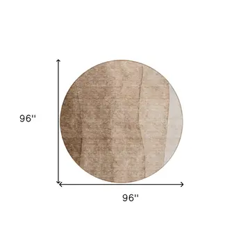 8' Brown And Beige Round Ombre Washable Indoor Outdoor Area Rug