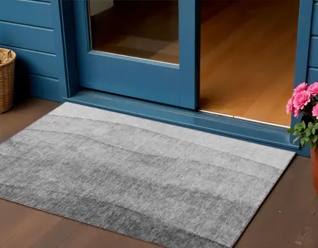 3' X 5' Gray Silver And Charcoal Ombre Washable Indoor Outdoor Area Rug