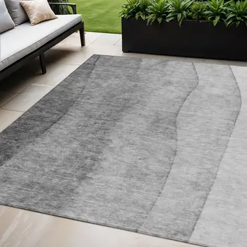 5' X 8' Gray Silver And Charcoal Ombre Washable Indoor Outdoor Area Rug