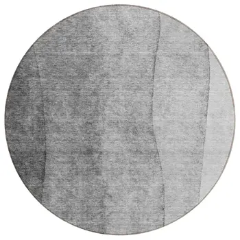 8' Gray Silver And Charcoal Round Ombre Washable Indoor Outdoor Area Rug