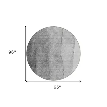 8' Gray Silver And Charcoal Round Ombre Washable Indoor Outdoor Area Rug