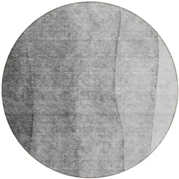 8' Gray Silver And Charcoal Round Ombre Washable Indoor Outdoor Area Rug