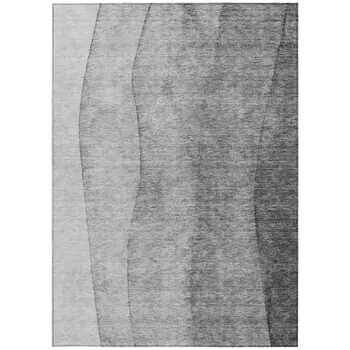 8' X 10' Gray Silver And Charcoal Ombre Washable Indoor Outdoor Area Rug