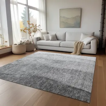 10' X 14' Gray Silver And Charcoal Ombre Washable Indoor Outdoor Area Rug