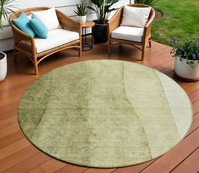 8' Olive Green And Artichoke Green Round Ombre Washable Indoor Outdoor Area Rug