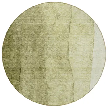 8' Olive Green And Artichoke Green Round Ombre Washable Indoor Outdoor Area Rug