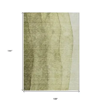 9' X 12' Olive Green And Artichoke Green Ombre Washable Indoor Outdoor Area Rug